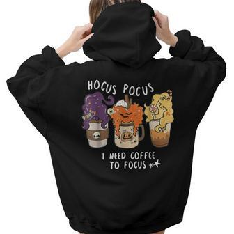Hocus Pocus I Need Coffee To Focus Halloween Teacher Womens V2 Aesthetic Words Graphic Back Print Hoodie Gift For Teen Girls - Thegiftio UK