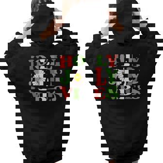 Retro Christmas Holly Jolly Vibes Aesthetic Words Graphic Back Print Hoodie Gift For Teen Girls - Thegiftio