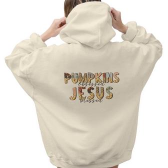 Fall Pumpkin Obsessed And Jesus Blessed Christian Autumn Gifts Aesthetic Words Graphic Back Print Hoodie Gift For Teen Girls