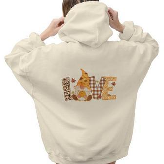 Fall Gnomes Love Thanksgiving Aesthetic Words Graphic Back Print Hoodie Gift For Teen Girls - Thegiftio