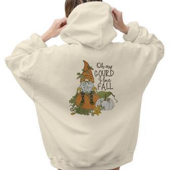 Fall Oh My Gourd I Love Fall Gnomes Aesthetic Words Graphic Back Print Hoodie Gift For Teen Girls - Thegiftio
