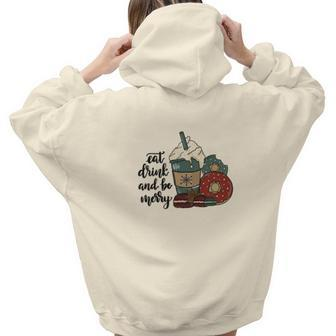 Funny Christmas Eat Drink And Be Merry Aesthetic Words Graphic Back Print Hoodie Gift For Teen Girls - Thegiftio UK