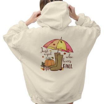 Funny Fall Just A Girl Who Love Fall Aesthetic Words Graphic Back Print Hoodie Gift For Teen Girls