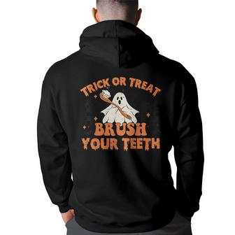 Trick Or Treat Brush Your Th Dental Halloween Ghosh Funny  Men Graphic Hoodie Back Print Hooded Sweatshirt