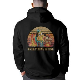 Everything Is Fine Dog Drinking Coffee Burning Meme Men Graphic Hoodie Back Print Hooded Sweatshirt - Thegiftio UK