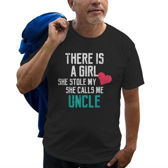 A Girl Stole My Heart Calls Me Uncle Cute Fathers Day Men Old Men T-shirt | Mazezy