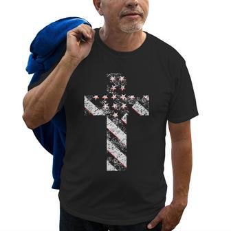 American Usa Flag Freedom Cross Military Style Army Mens Old Men T-shirt