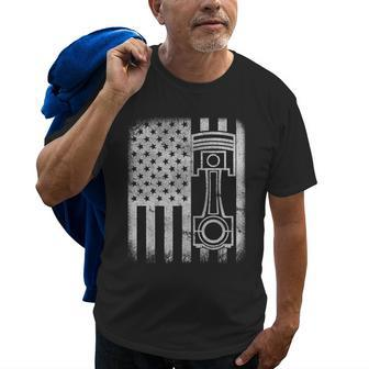 Auto Automotive Mechanic Engine Piston Patriotic Flag Old Men T-shirt | Mazezy