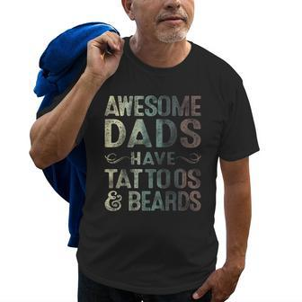Awesome Dads Have Tattoos & Beards Bearded Dad Fathers Day Gift For Mens Old Men T-shirt | Mazezy