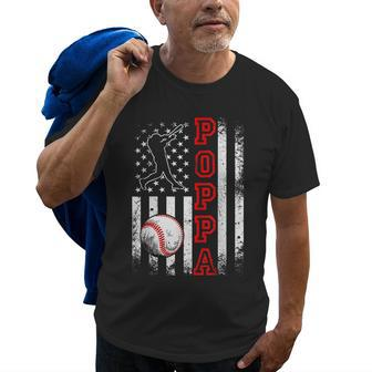 Baseball Poppa American Flag Funny Vintage Baseball Lovers Old Men T-shirt | Mazezy