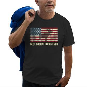 Best Buckin Poppa Ever Usa Flag Gift For Fathers Day Old Men T-shirt | Mazezy