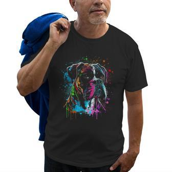 Boston Boxer Dog Painting Watercolor Paint Colorful Mom Dad Old Men T-shirt | Mazezy