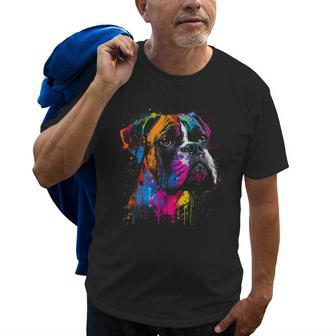 Boxer Dog Painting Watercolor Paint Colorful Mom Dad Old Men T-shirt | Mazezy