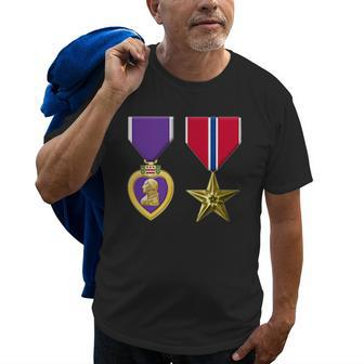 Bronze Star And Purple Heart Medal Military Personnel Award Old Men T-shirt | Mazezy