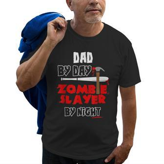 Dad By Day Zombie Slayer By Night Halloween Costume Old Men T-shirt | Mazezy