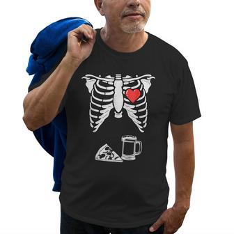 Dad Skeleton Halloween Beer Pizza Funny Pregnancy Couple Men Gift For Mens Old Men T-shirt | Mazezy