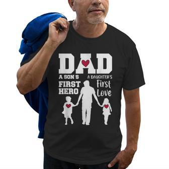 Dad Son First Hero Daughter First Love Fathers Day Old Men T-shirt | Mazezy