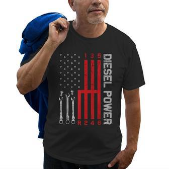Diesel Mechanic Shifting Gear American Flag Gift Drag Racer Old Men T-shirt | Mazezy