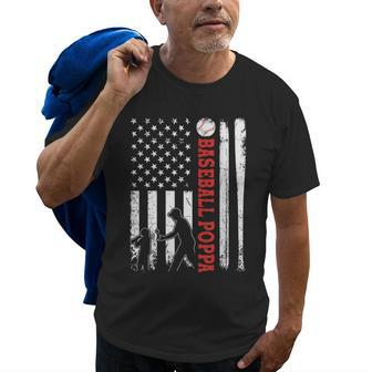 Distressed Usa American Flag Baseball Poppa Fathers Day Old Men T-shirt | Mazezy