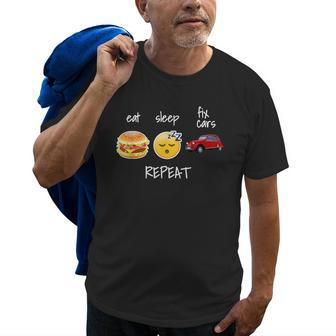 Eat Sleep Fix Cars Repeat Funny Auto Mechanic Gift Old Men T-shirt | Mazezy