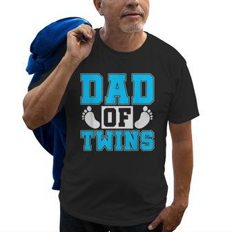Family Twins Daddy Cute Footprint Dad Of Twins Twin Parents Old Men T-shirt | Mazezy