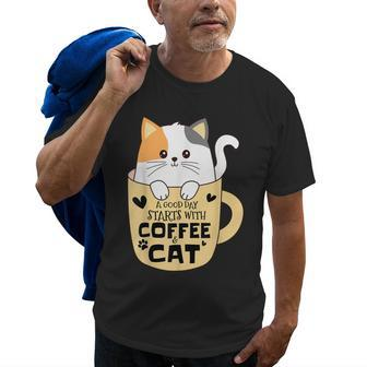 Funny Cat Cat Mom Cat Dad Cat Lovers Coffee Lover Old Men T-shirt | Mazezy