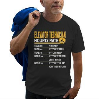 Funny Elevator Technician Hourly Rate Elevator Mechanic Old Men T-shirt | Mazezy