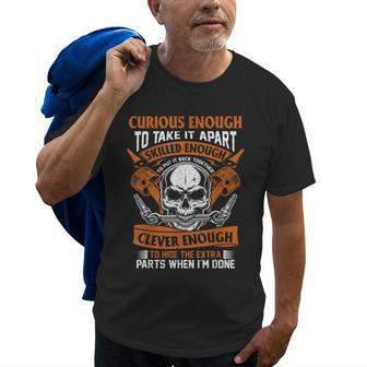 Funny Mechanic Gift Curious Skilled And Clever Car Fixing Old Men T-shirt | Mazezy