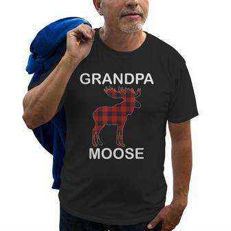 Grandpa Moose | Red Plaid Buffalo Matching Family Pajama Old Men T-shirt | Mazezy