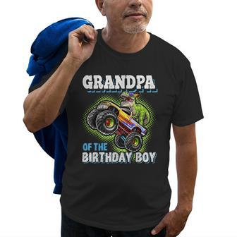 Grandpa Of The Birthday Boy Dinosaur Monster Truck Birthday Old Men T-shirt | Mazezy