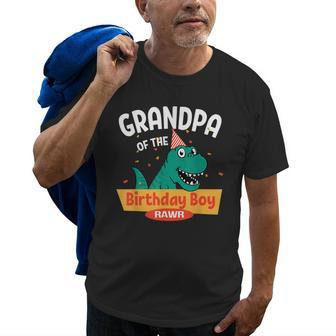 Grandpa Of The Birthday Boy Dinosaur Raptor Old Men T-shirt | Mazezy