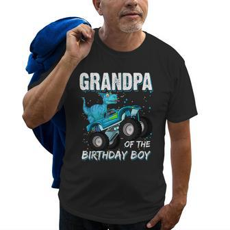 Grandpa Of The Birthday Boy Trex Dinosaur Monster Truck Old Men T-shirt | Mazezy