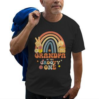 Grandpa Of The Groovy One Rainbow Boho Birthday Party Old Men T-shirt | Mazezy
