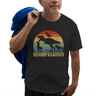 Grandpasaurus 3 Kids For Dad Grandpa Fathers Day Old Men T-shirt | Mazezy
