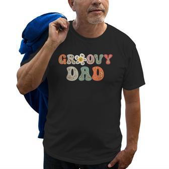 Groovy Dad Retro Leopard Colorful Flowers Design Old Men T-shirt | Mazezy