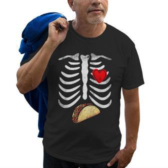Halloween Dad Skeleton Taco Belly Funny Pregnancy Couple Men Old Men T-shirt | Mazezy