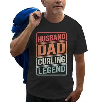 Husband Dad Curling Legend Curler Rock On Retro Curling Old Men T-shirt | Mazezy