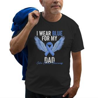 I Wear Blue For My Dad Colorectal Colon Cancer Awareness Old Men T-shirt | Mazezy