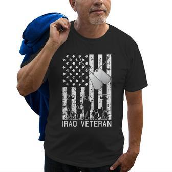 Iraq Veteran American Flag Dog Tag Military Army Soldier Old Men T-shirt | Mazezy