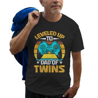 Leveled Up To Dad Of Twins Fathers Day Gift Old Men T-shirt | Mazezy