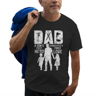 Lineman Dad A Daughters First Love A Sons First Hero Old Men T-shirt | Mazezy