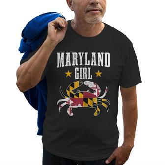 Maryland Girl Blue Crab Vintage Maryland Flag Pride Gift For Womens Old Men T-shirt | Mazezy