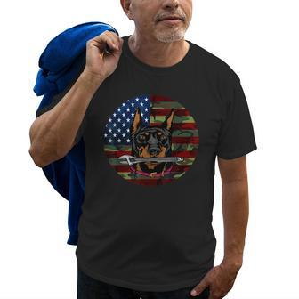Mechanic Doberman American Flag Camouflage Army Dobie Camo Old Men T-shirt