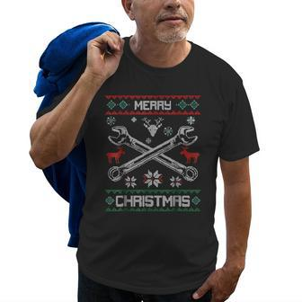 Mechanic Merry Christmas Ugly Sweater Wrenches Gift Old Men T-shirt