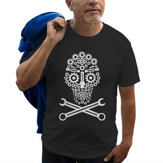Mechanical Engineer Skull Mechanic Lazy Costume Gift Old Men T-shirt | Mazezy