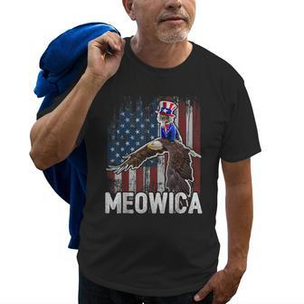 Meowica Cat Uncle Sam Eagle American Flag 4Th Of July Gift Old Men T-shirt | Mazezy