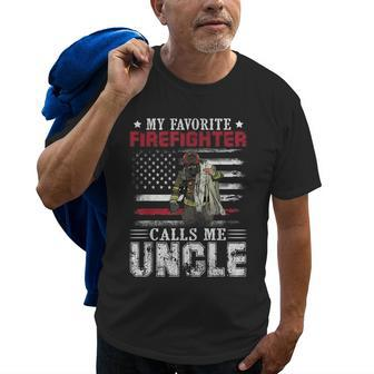 My Favorite Firefighter Calls Me Uncle American Flag Gift Old Men T-shirt | Mazezy