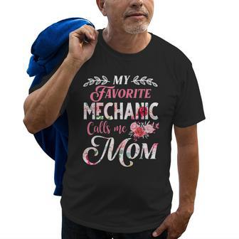 My Favorite Mechanic Calls Me Mom Floral Style Gift Old Men T-shirt | Mazezy