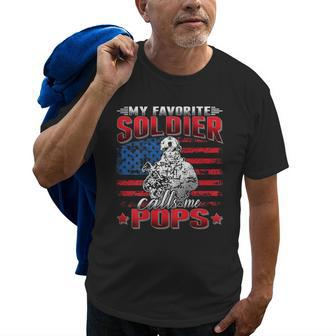 My Favorite Soldier Calls Me Pops Us Flag Army Grandpa Gift For Mens Old Men T-shirt | Mazezy
