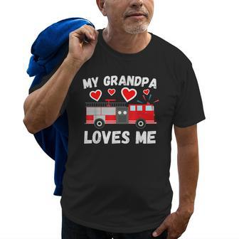 My Grandpa Loves Me Cute Boys Kids Grandson Firetruck Gift Old Men T-shirt | Mazezy